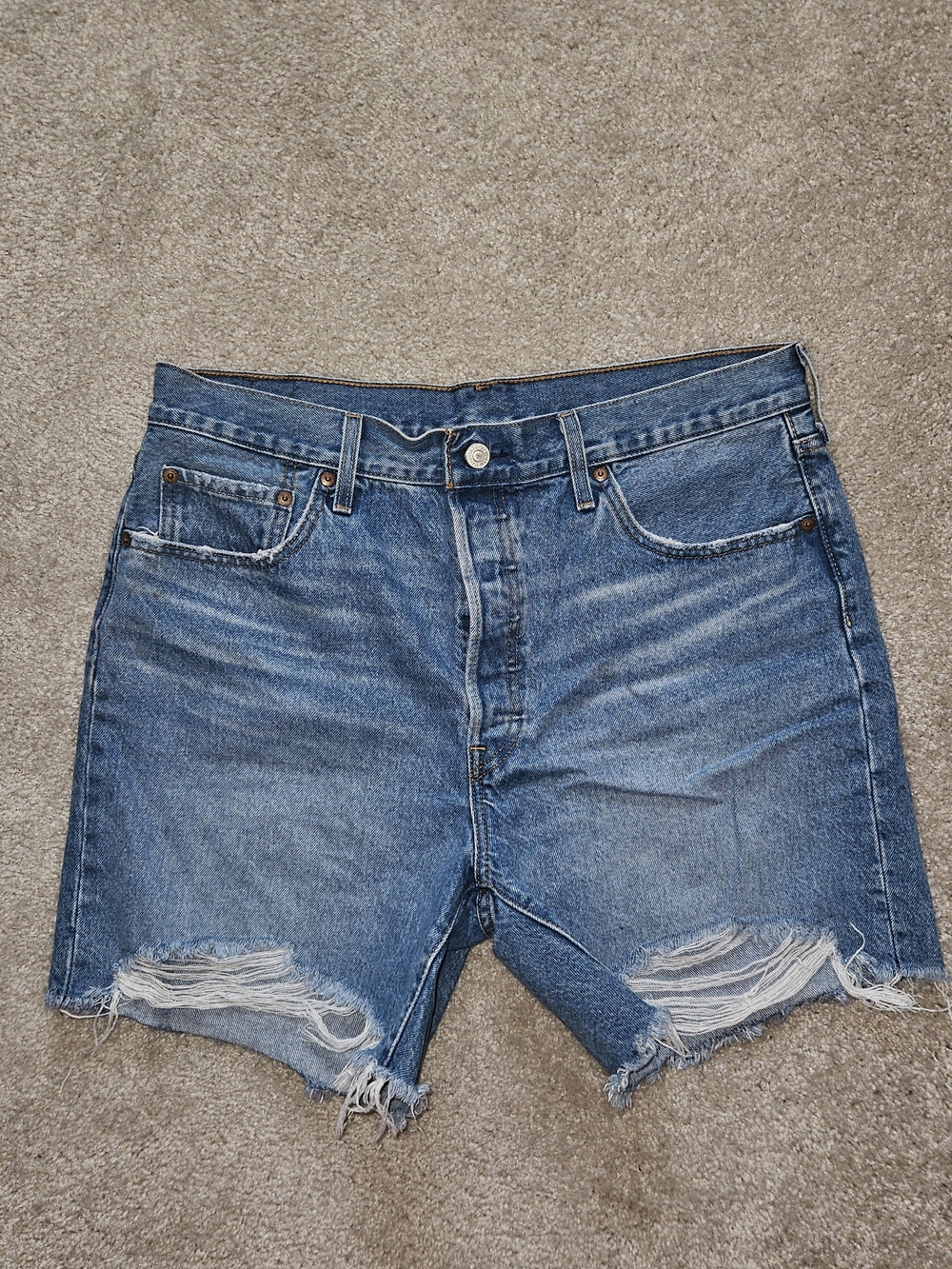Levi's Medium Blue Distressed High-Rise Denim Shorts